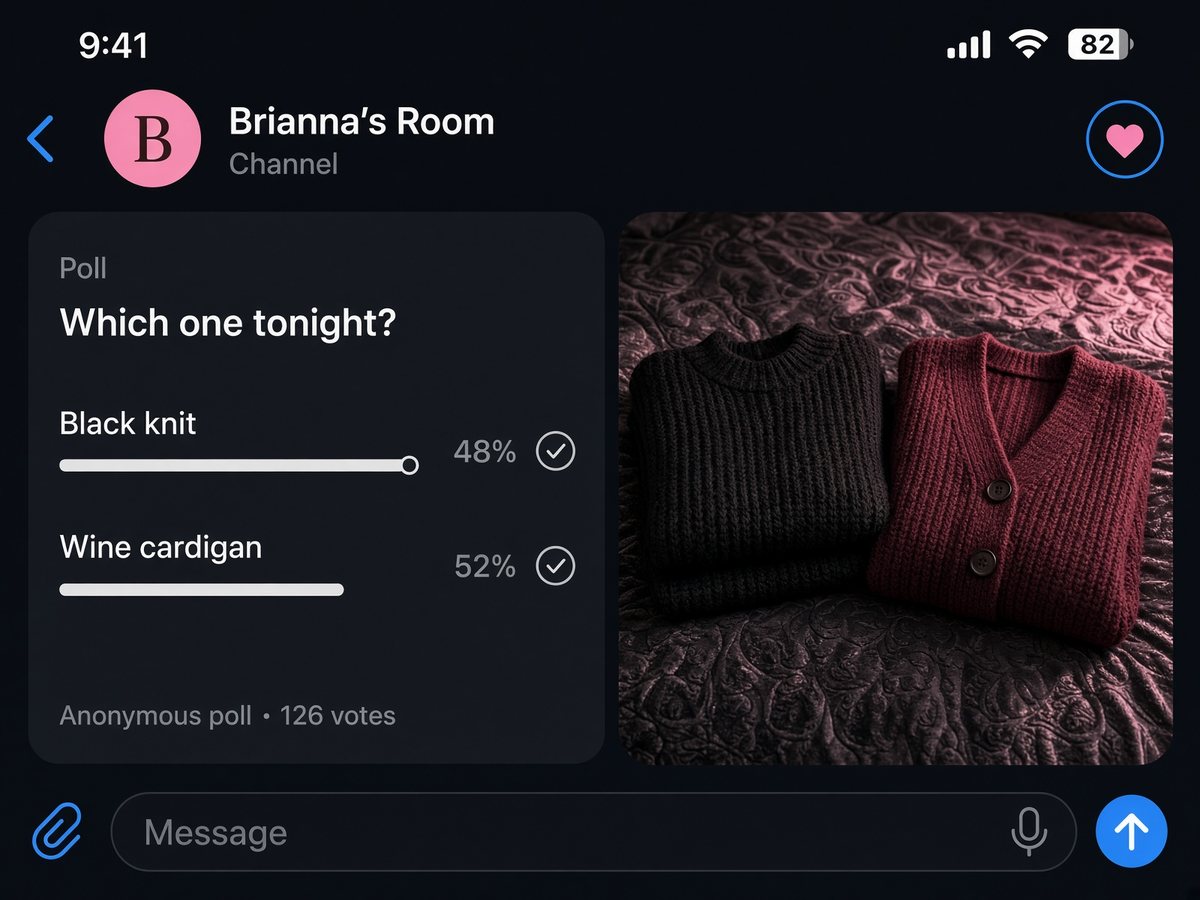 Phone screenshot of a Telegram poll asking which outfit to wear tonight.